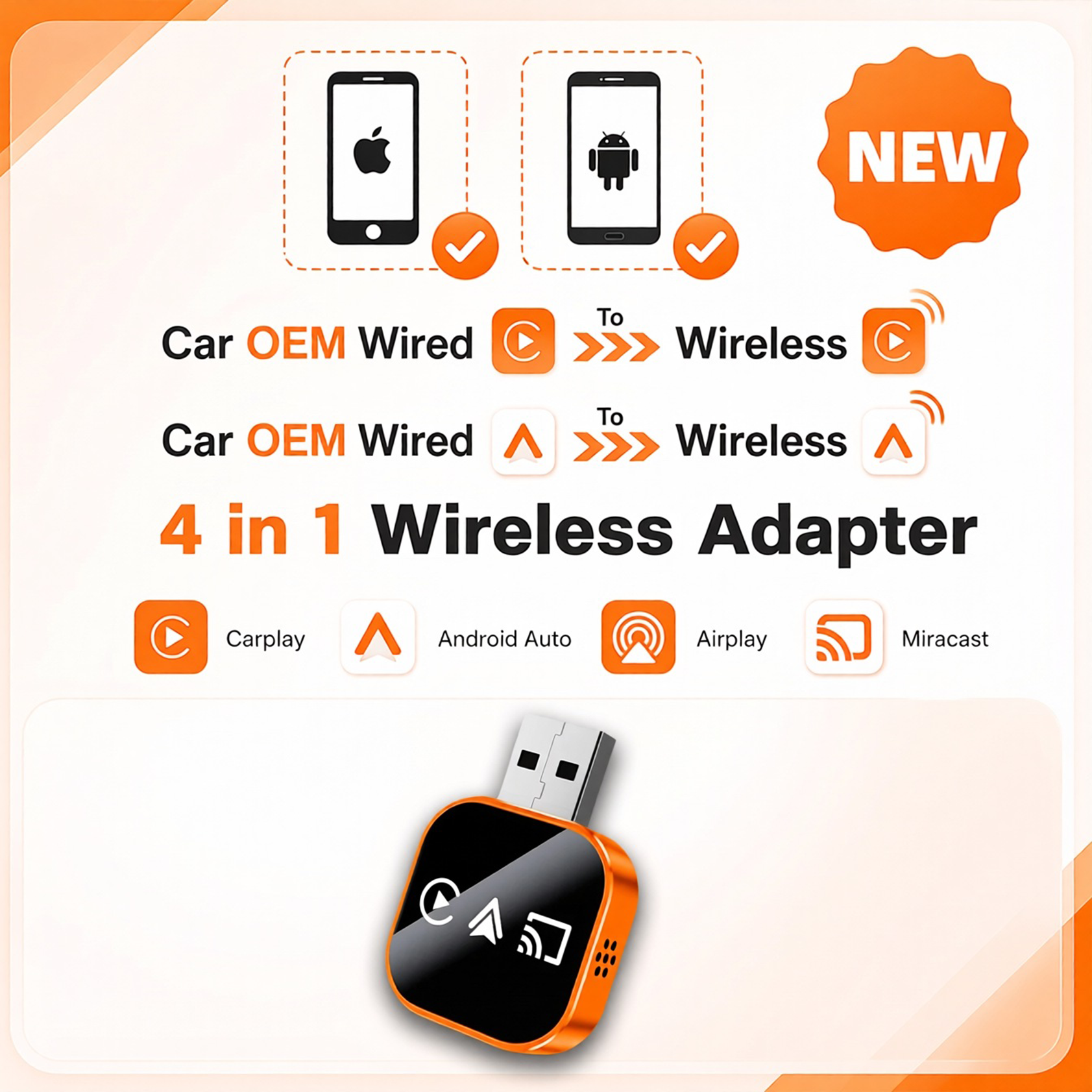 2026 Wireless CarPlay & Android Adapter – Plug & Play, No App Needed